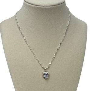 NEW Silver Tone Heart Necklace w/,Swarovski Crystal Halo Pendant
